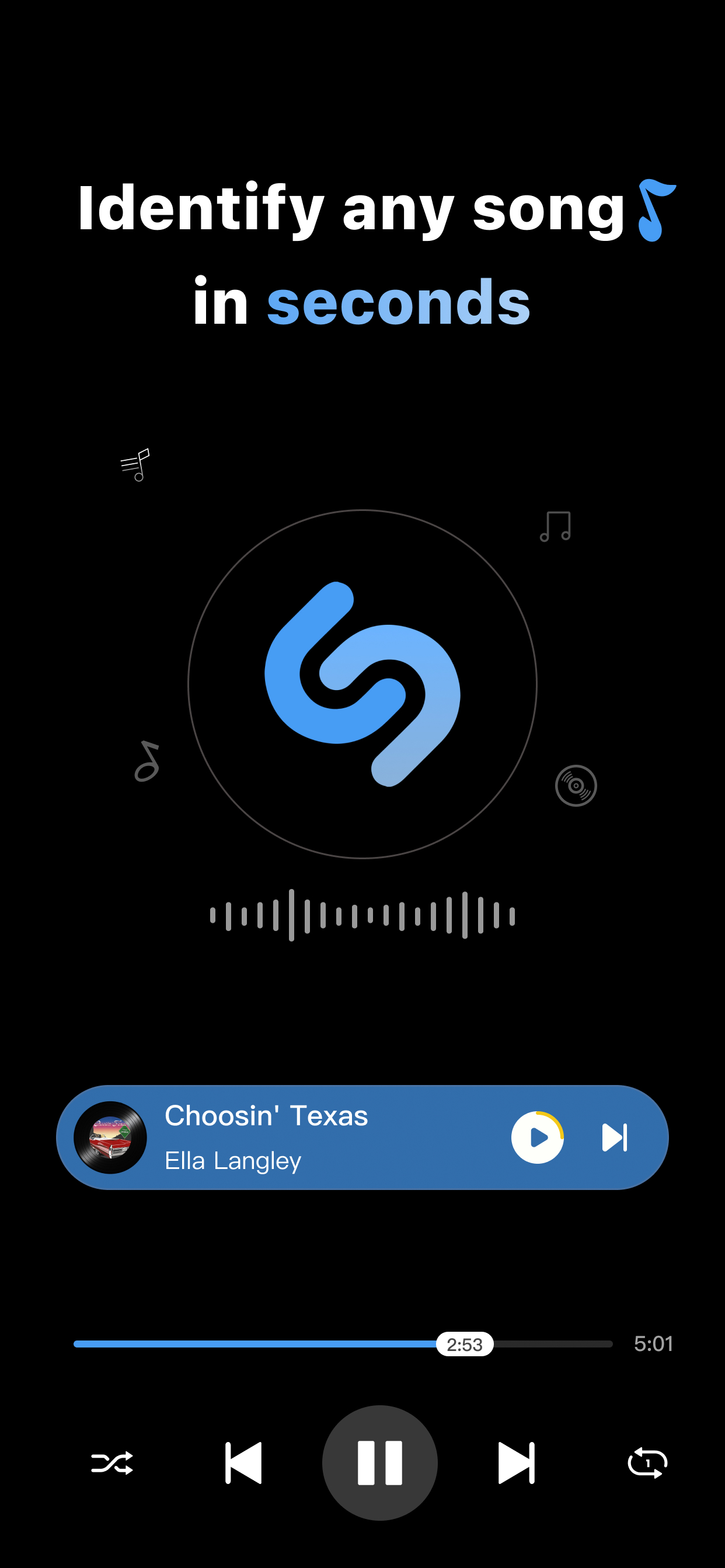 Music Recognition app identifying any song in seconds.